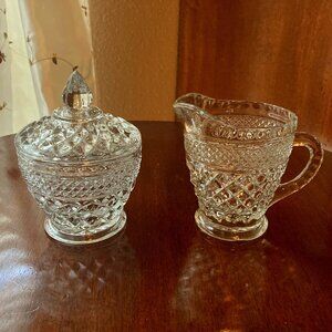 Vintage 'Anchor Hocking' Pressed Glass 'WEXFORD' Creamer & Sugar Bowl